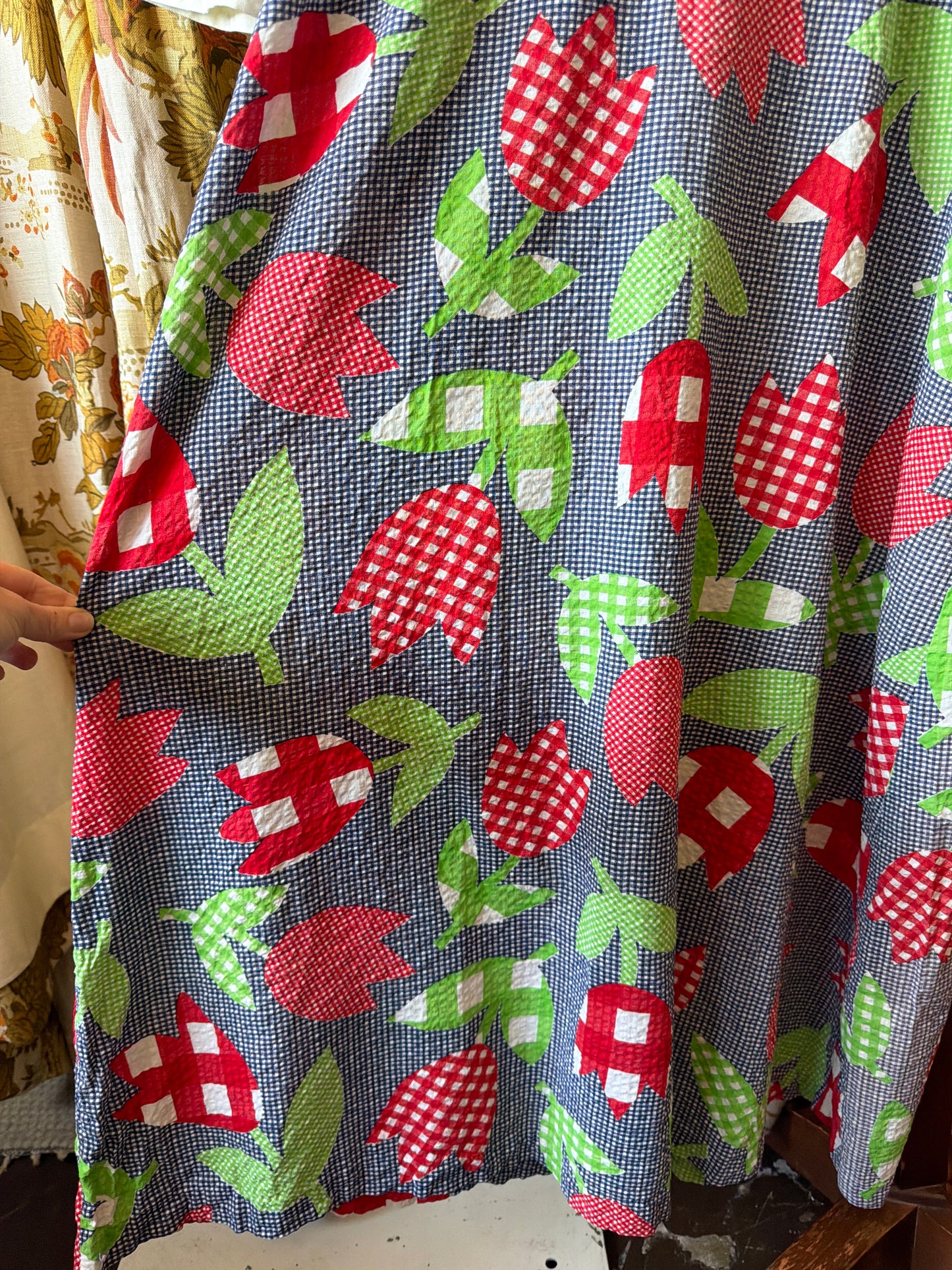1970's Gingham Seersucker Tulip Dress