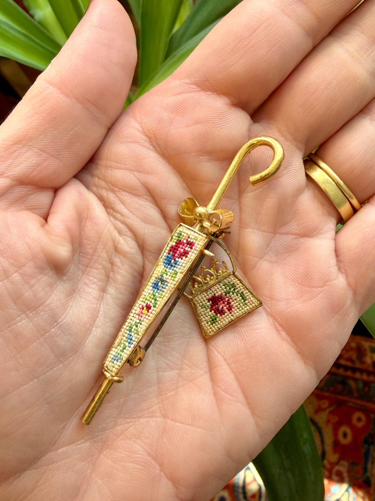 Vintage Petit Point Needlepoint Brooch