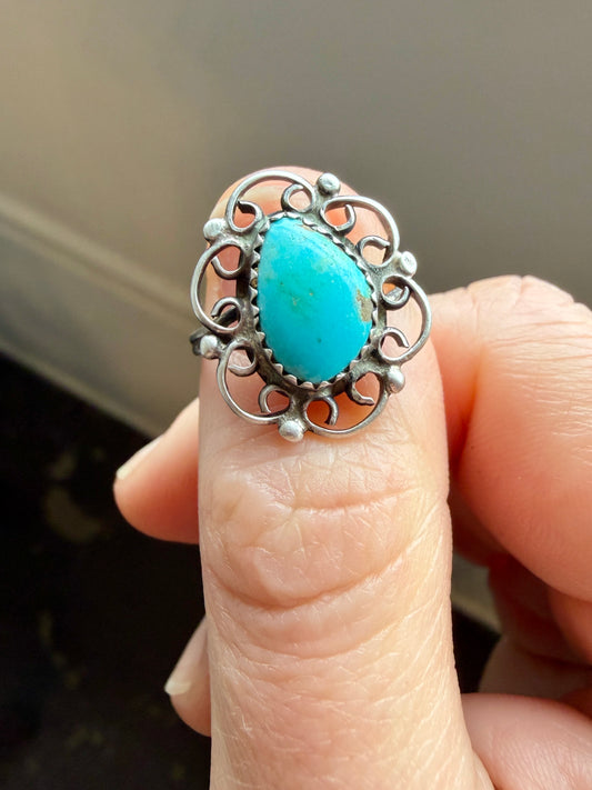 Teardrop Turquoise & Sterling Swirl Ring