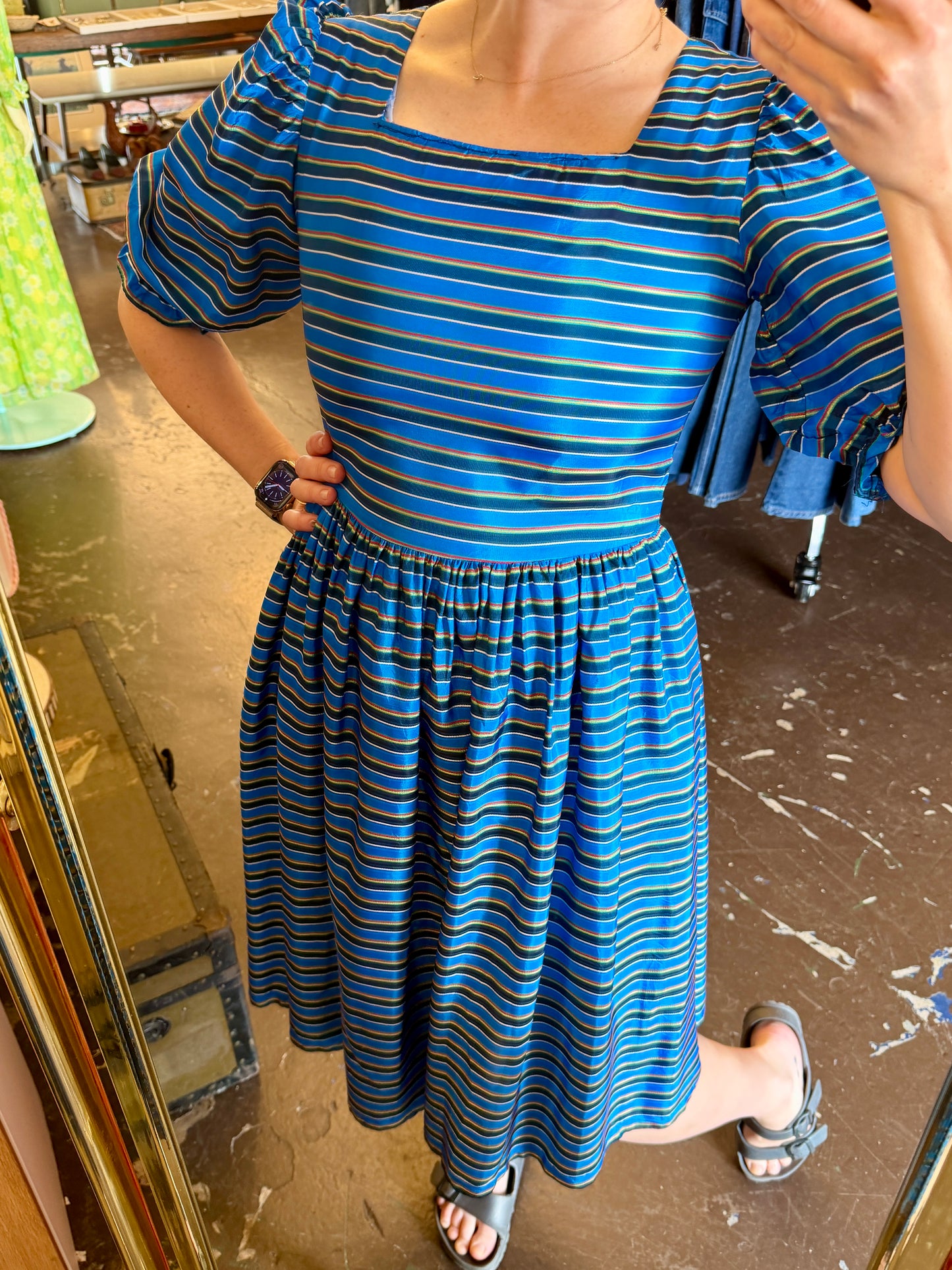 1980's Blue Striped Acetate Dress | Neiman Marcus