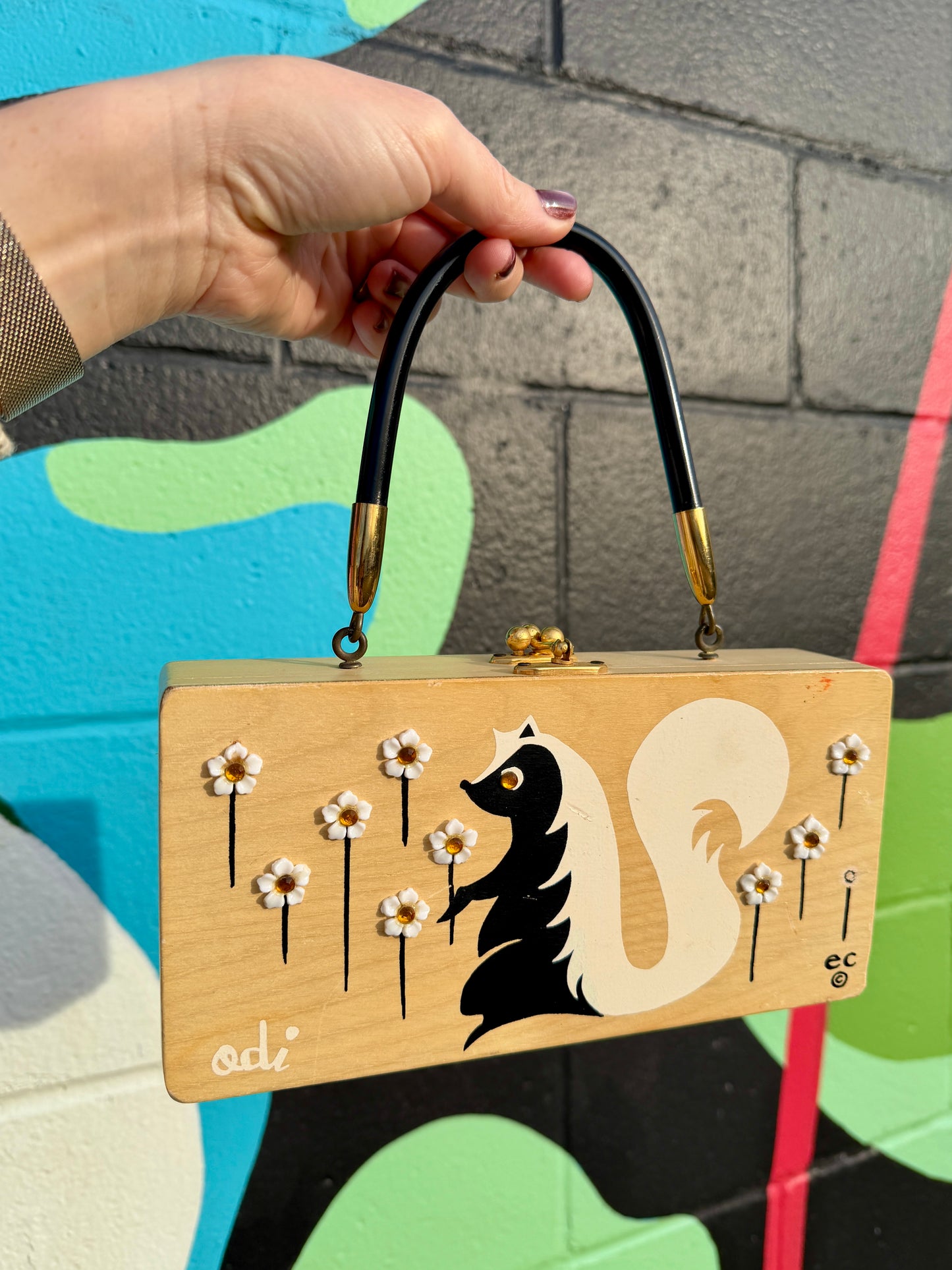 ~1968 Lt Wood Skunk Box Bag | Enid Collins