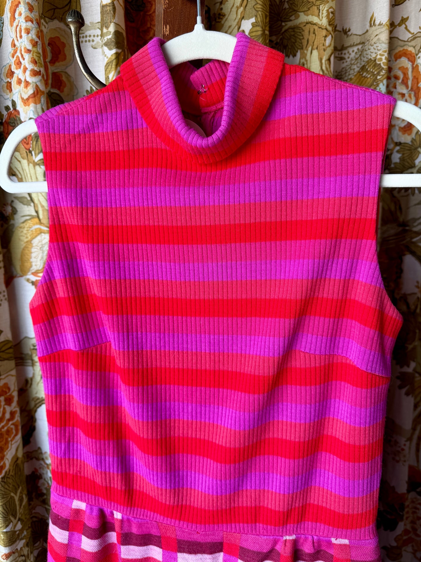 1960's/70's Orange & Pink Knit Dress AS IS