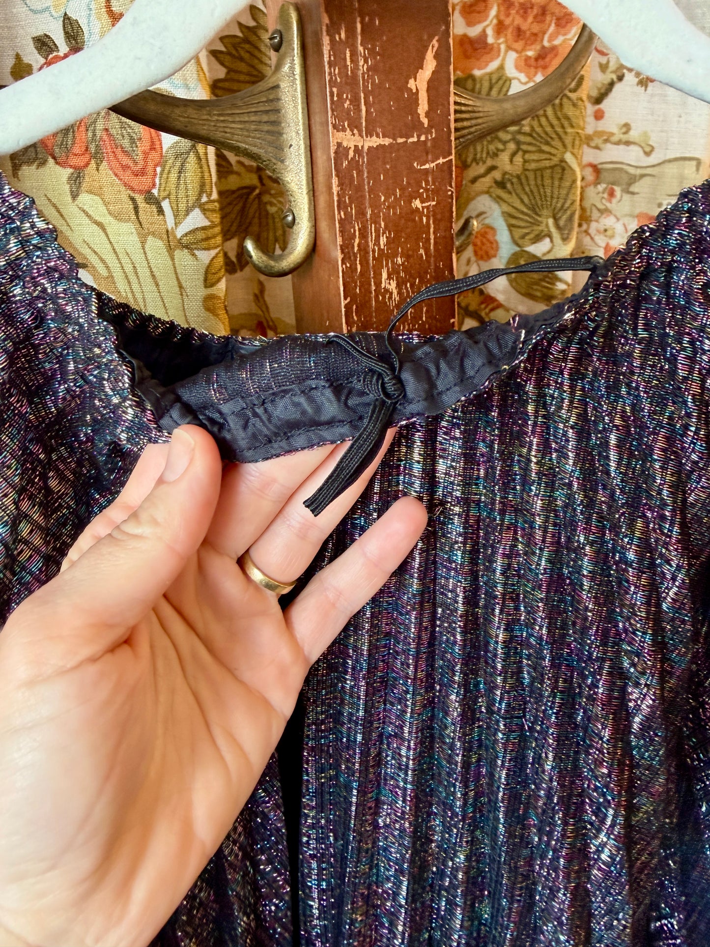 1970's Accordion Pleat Rainbow Lurex Blouse