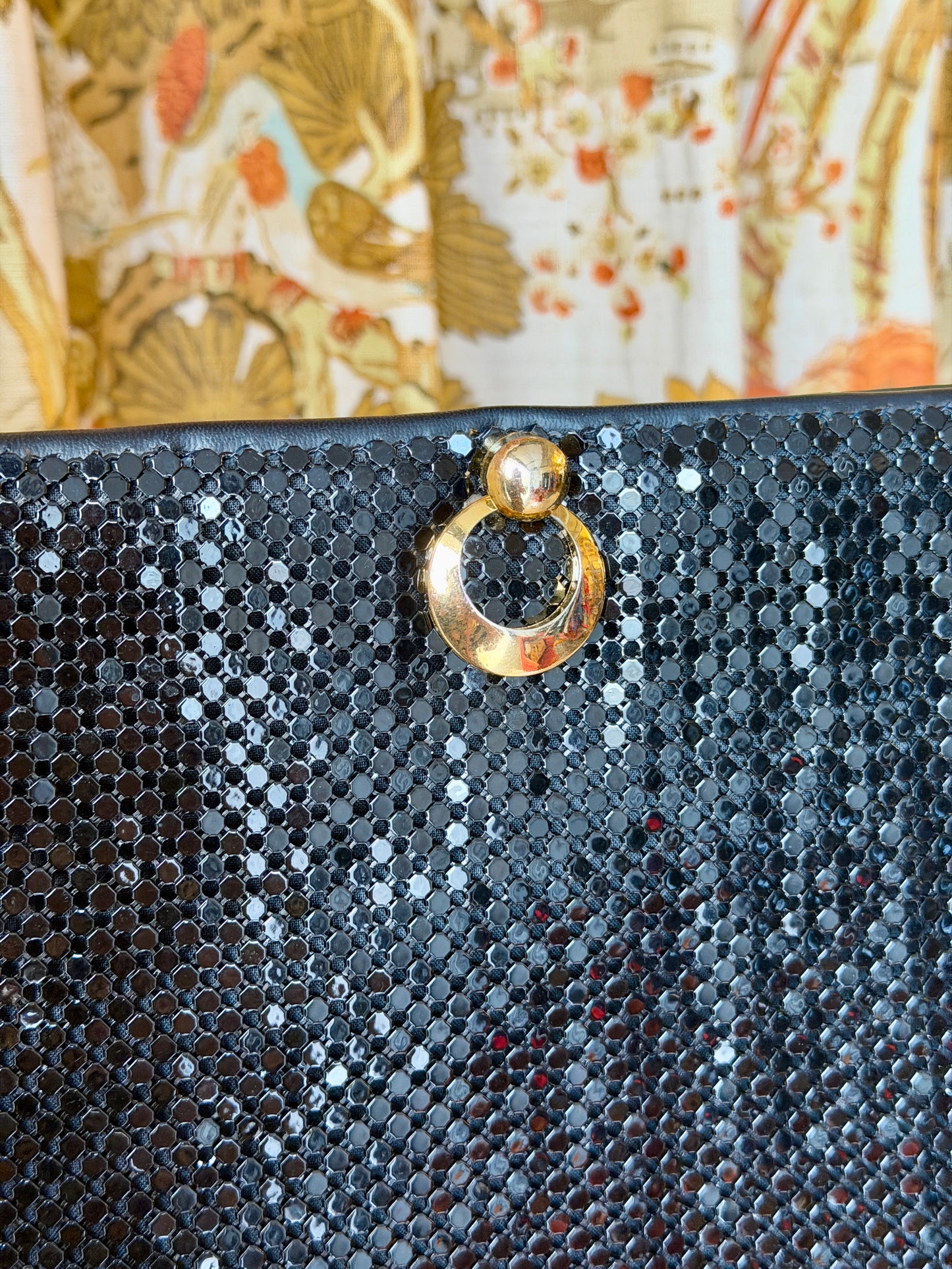 1980's Black Metal Mesh Gold Chain Strap Bag | Whiting & Davis