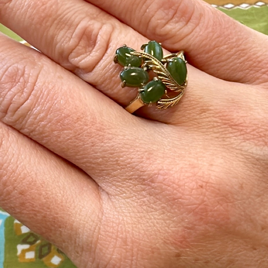 Vintage Jade Gold Leaf Ring