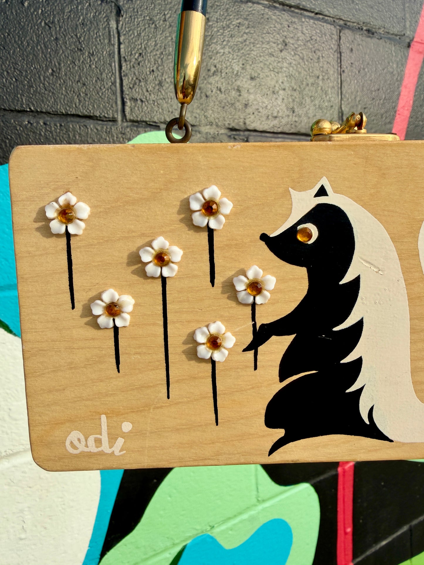 ~1968 Lt Wood Skunk Box Bag | Enid Collins
