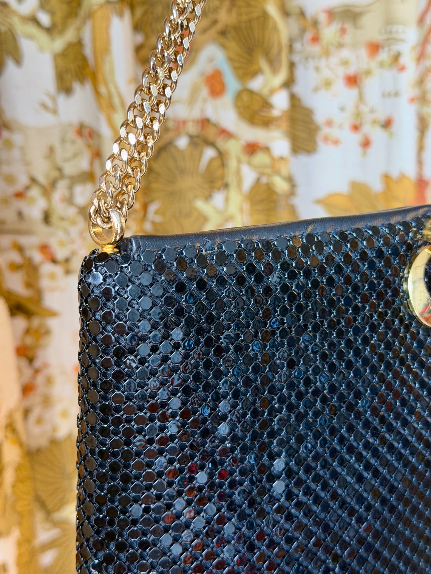 1980's Black Metal Mesh Gold Chain Strap Bag | Whiting & Davis