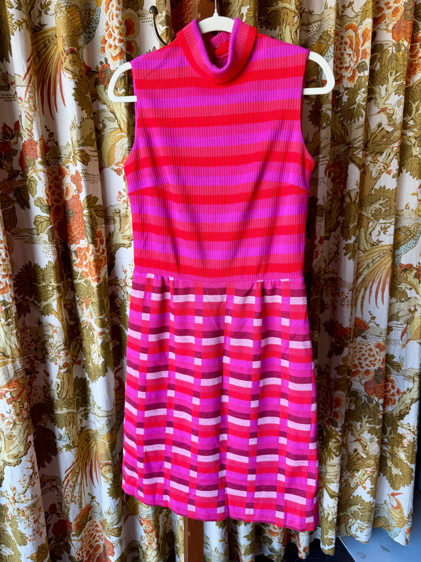 1960's/70's Orange & Pink Knit Dress AS IS