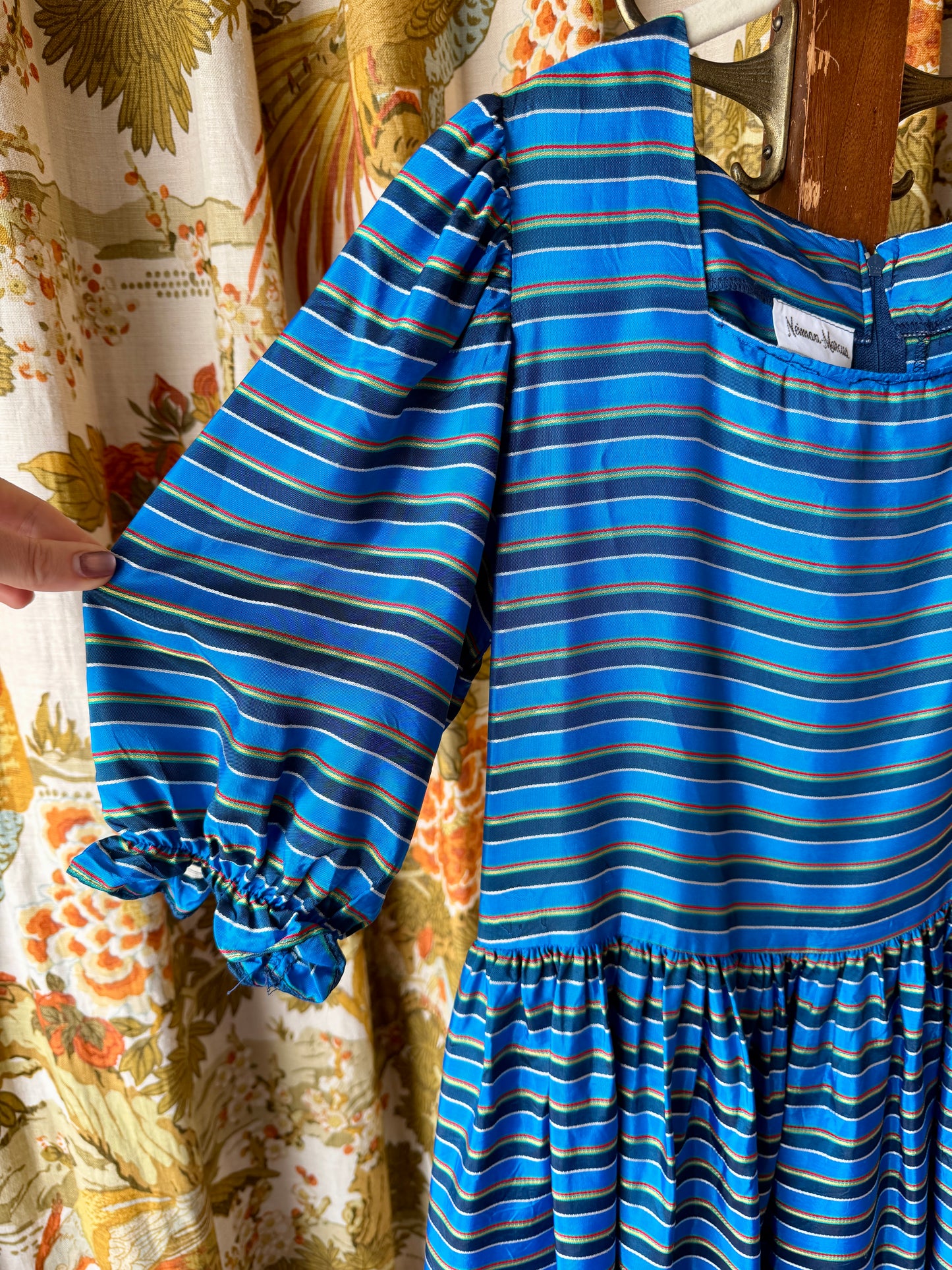 1980's Blue Striped Acetate Dress | Neiman Marcus