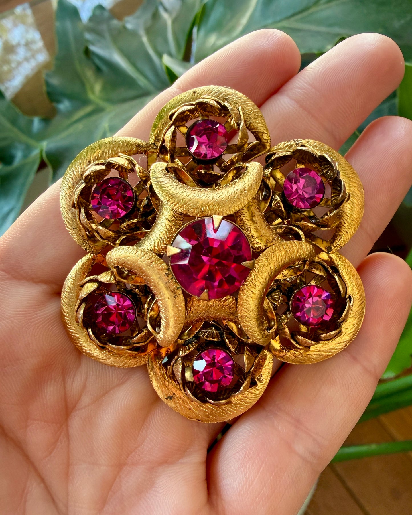 Vintage Fuchsia Rhinestone Brooch