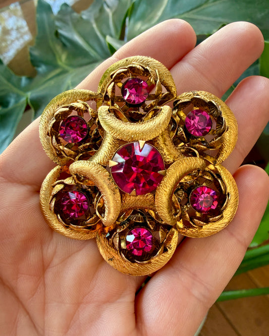 Vintage Fuchsia Rhinestone Brooch