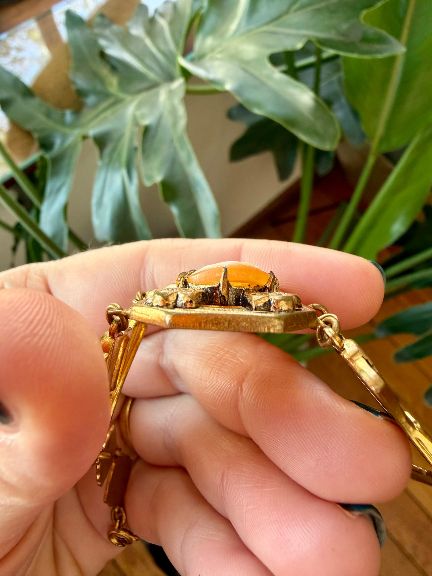 Victorian Revival Carved Shell Cameo Filled Filigree Bracelet