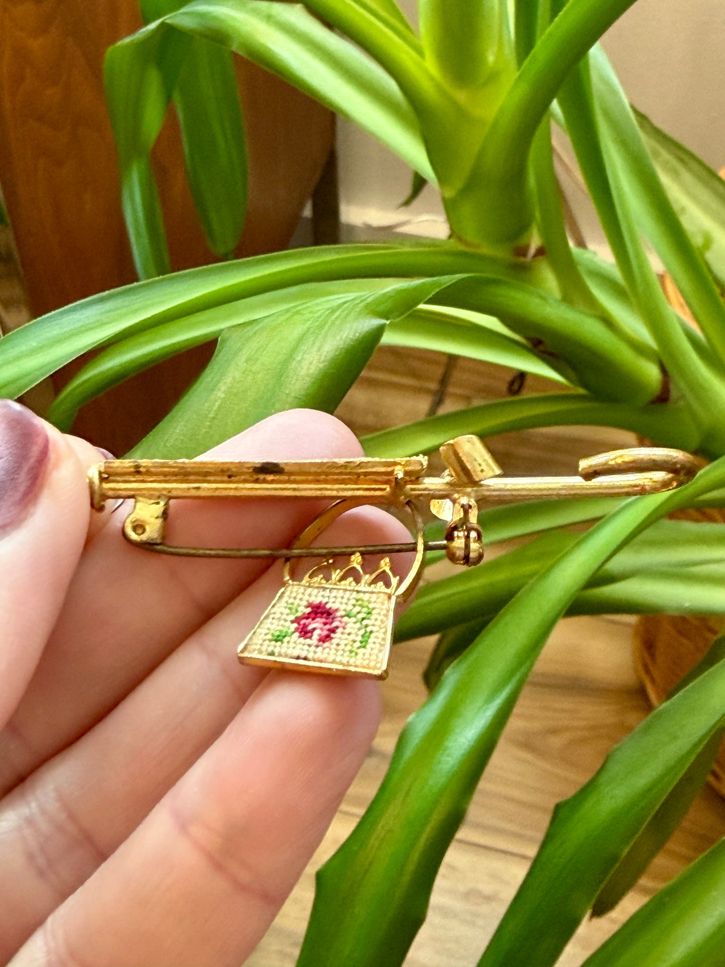 Vintage Petit Point Needlepoint Brooch