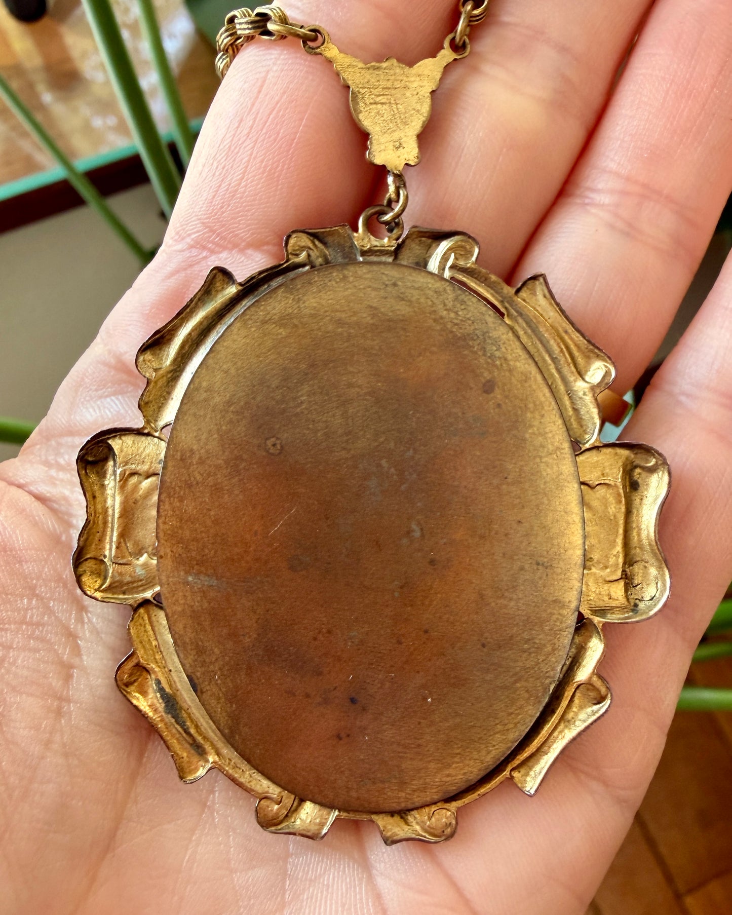 Vintage Victorian Revival Black Glass Cameo Necklace