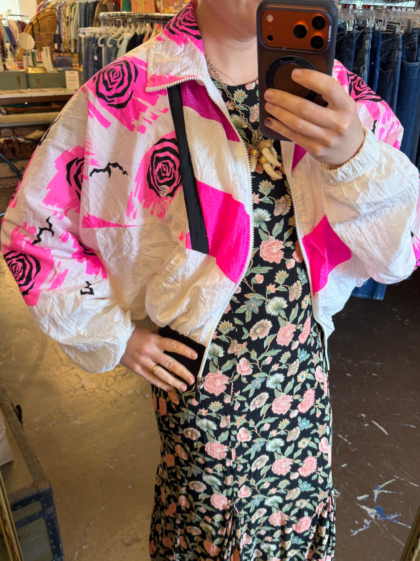 1990's Neon Pink Rose Windbreaker | Cross Fusion