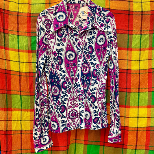 1970's Purple Paisley Knit Blouse | Herma