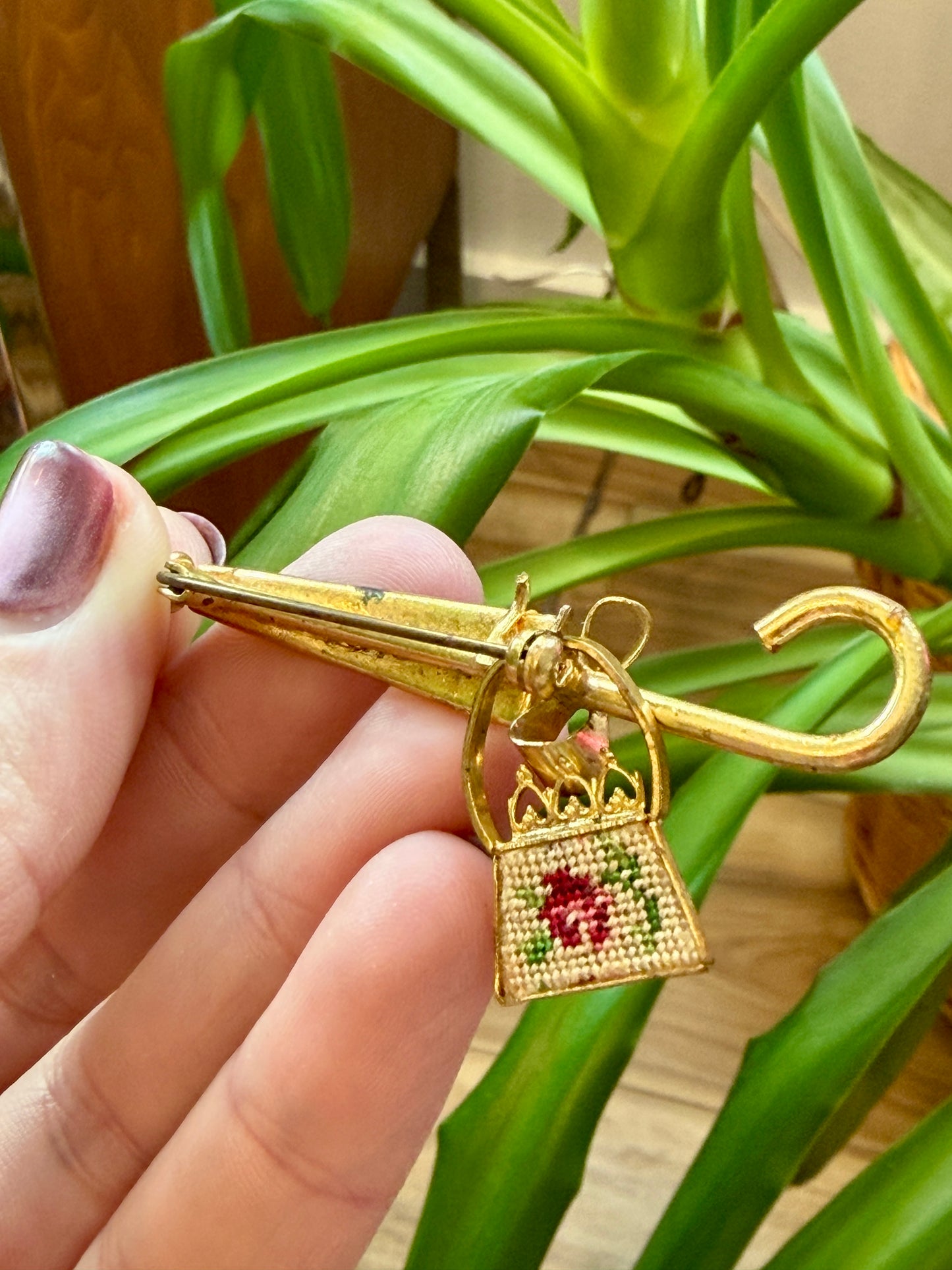 Vintage Petit Point Needlepoint Brooch