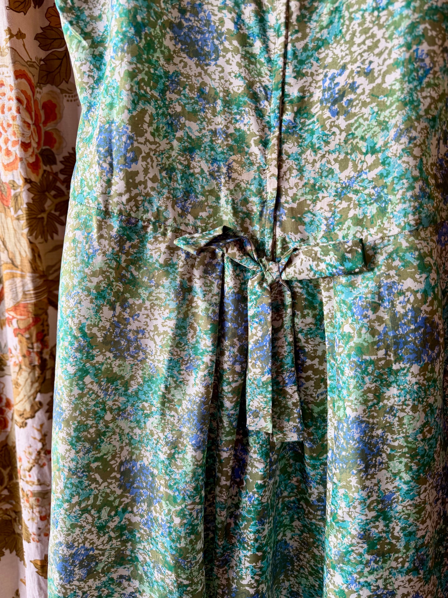 1950's Silk/Viscose Green & Blue Sponge Print Dress AS IS