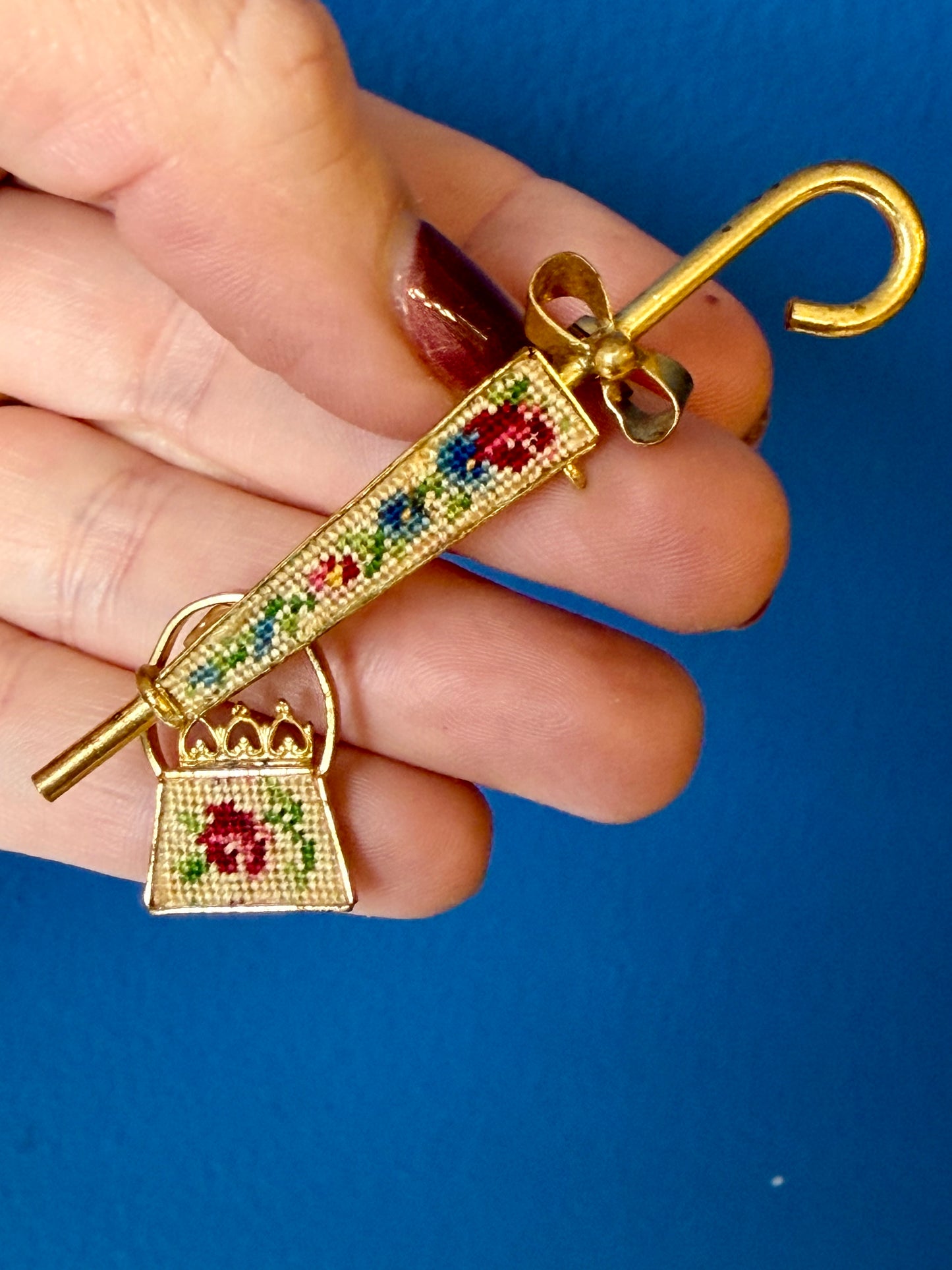 Vintage Petit Point Needlepoint Brooch