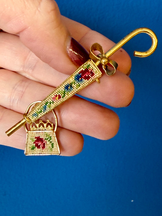 Vintage Petit Point Needlepoint Brooch