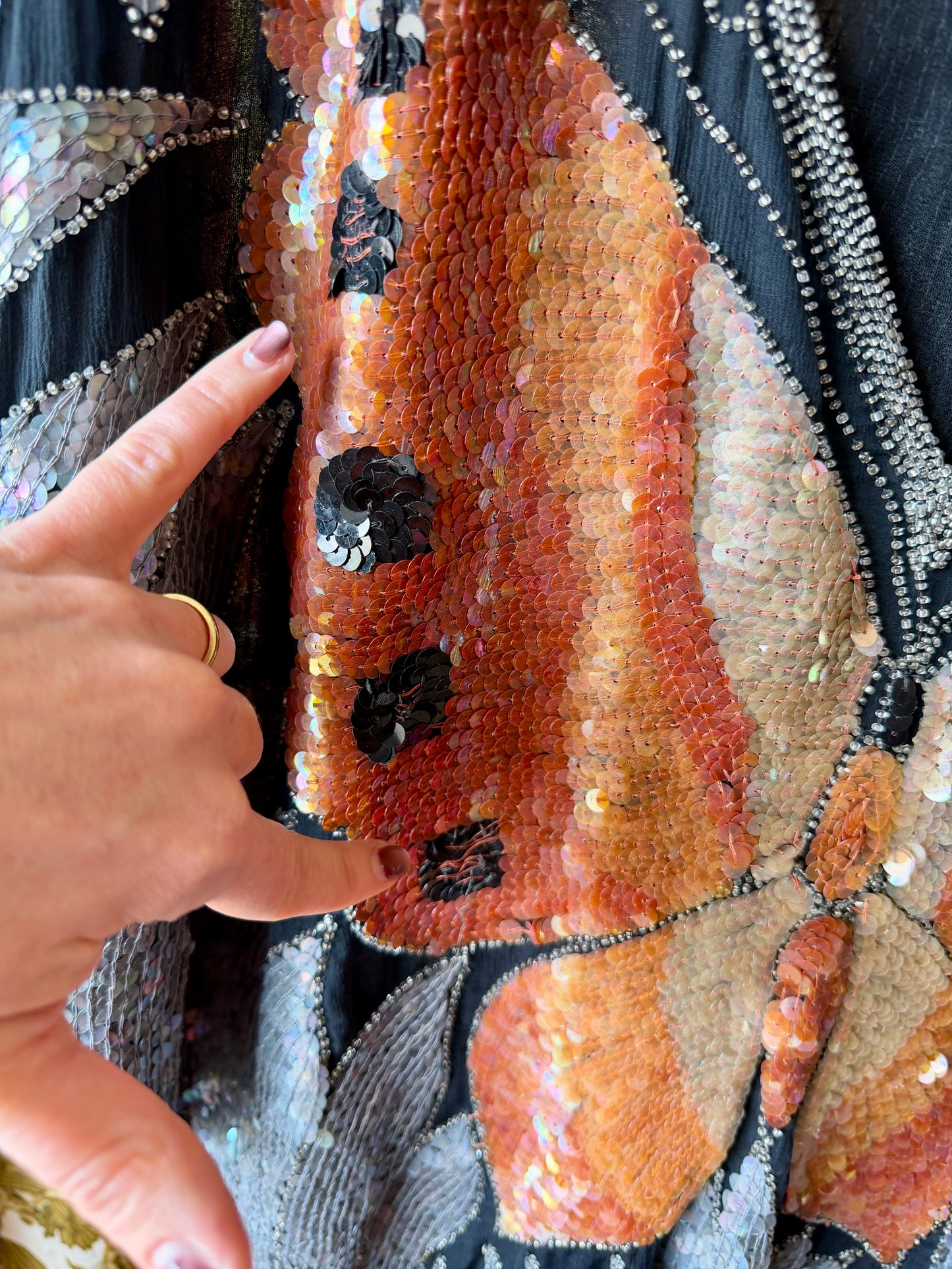 Vintage Sequin Silk Butterfly Blouse AS IS