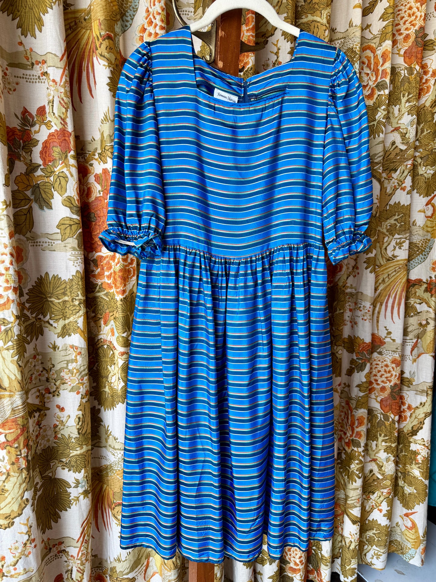 1980's Blue Striped Acetate Dress | Neiman Marcus