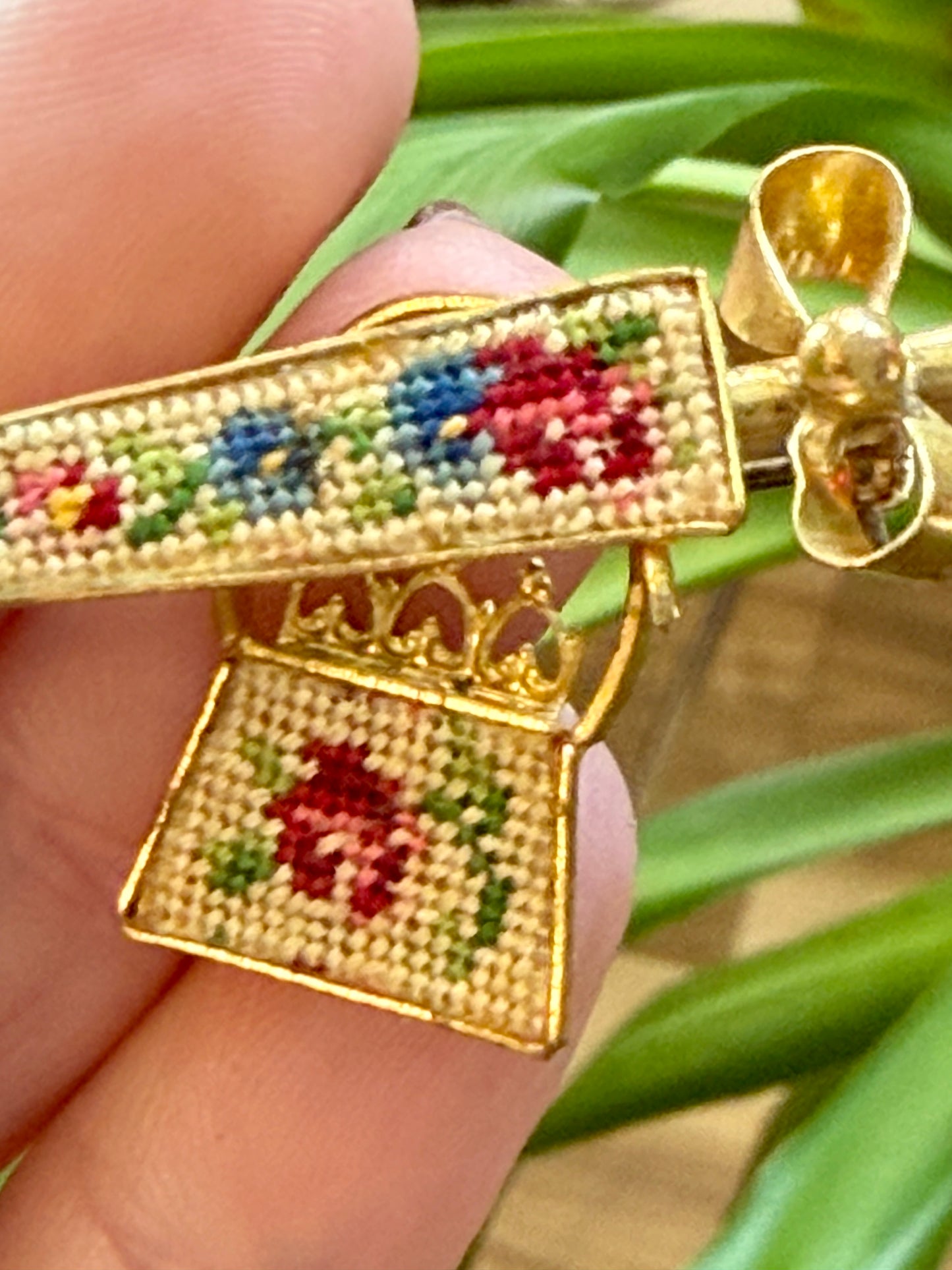 Vintage Petit Point Needlepoint Brooch