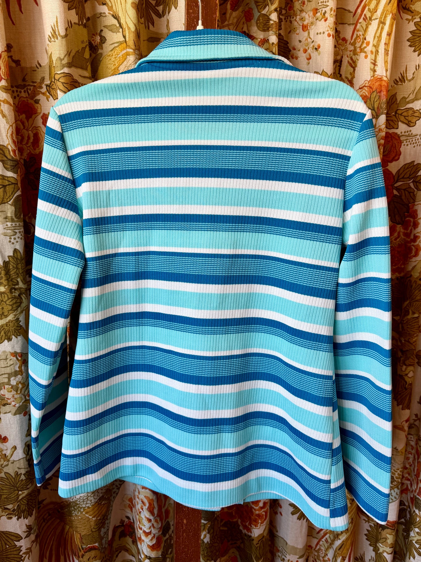 1970's Blue Stripe Dagger Collar Blouse