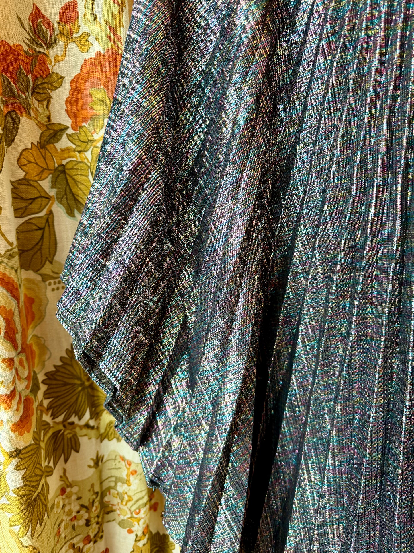 1970's Accordion Pleat Rainbow Lurex Blouse