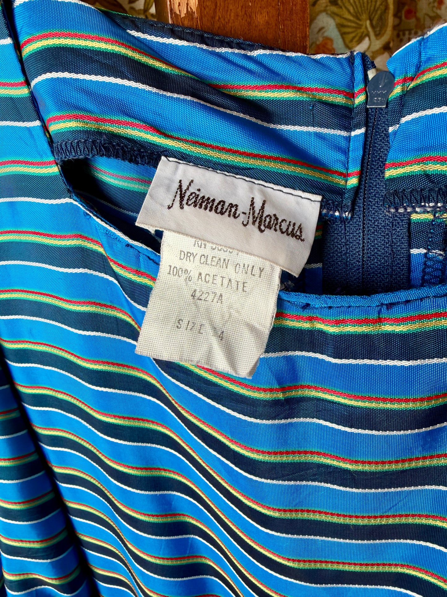 1980's Blue Striped Acetate Dress | Neiman Marcus