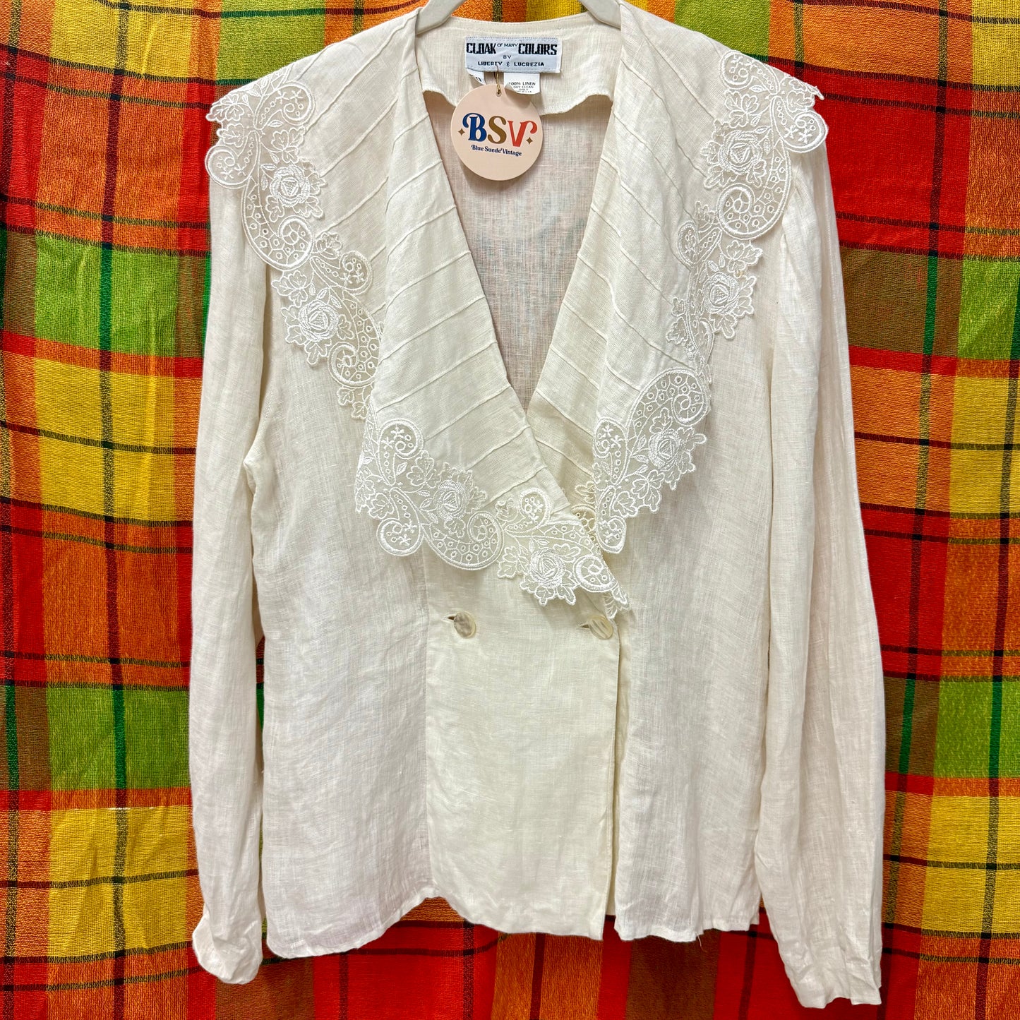 1990's Cream Linen Broad Collar Blouse | Cloak of Many Colors