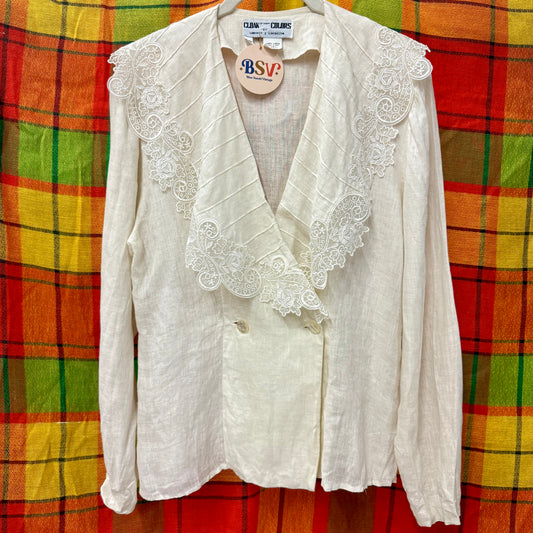 1990's Cream Linen Broad Collar Blouse | Cloak of Many Colors