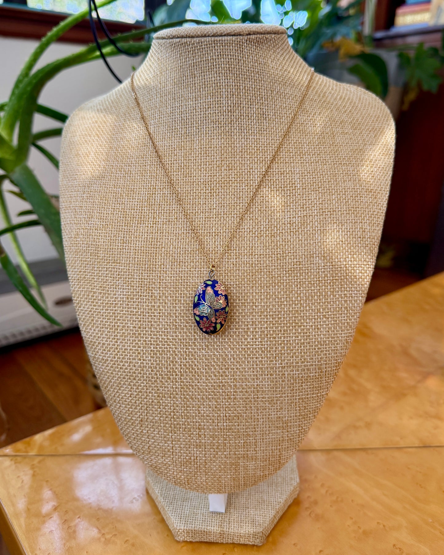 Vintage Butterfly Cloisonné Pendant Necklace