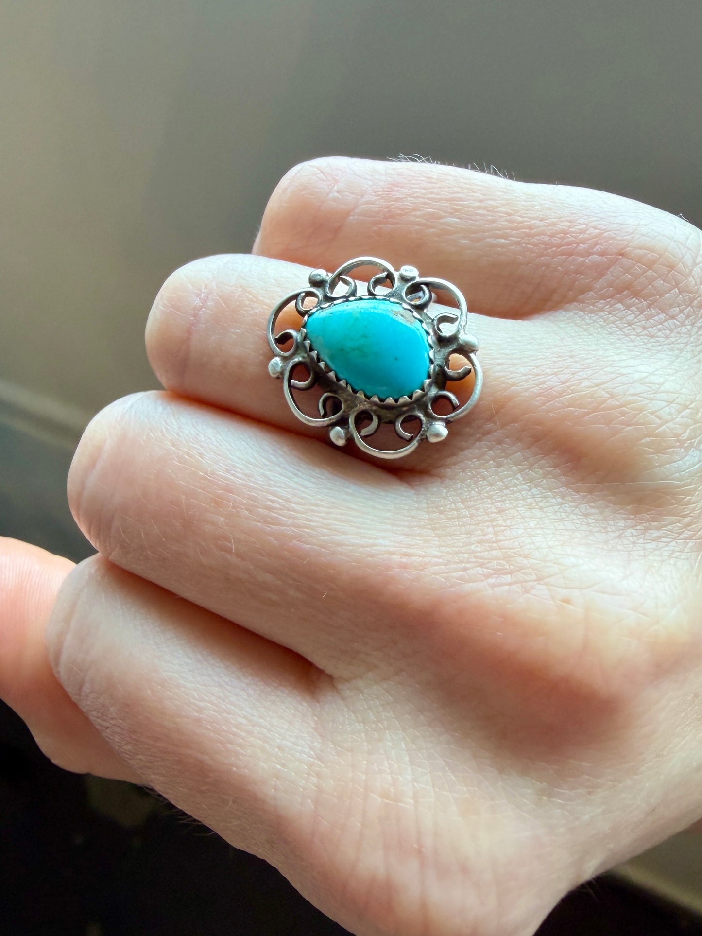 Teardrop Turquoise & Sterling Swirl Ring