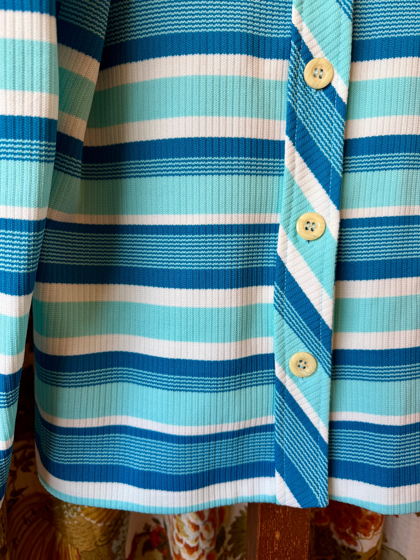 1970's Blue Stripe Dagger Collar Blouse