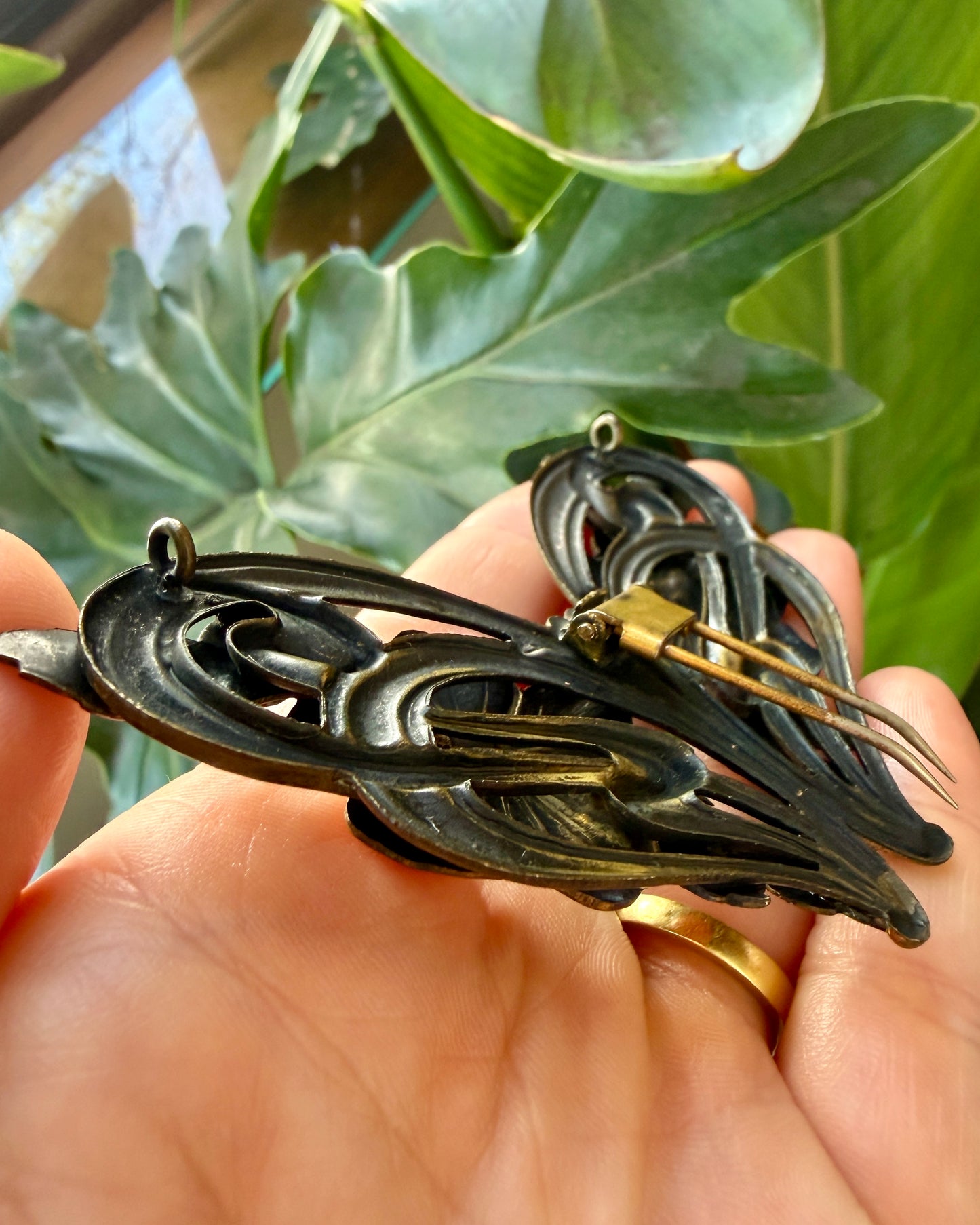 Antique Art Nouveau Coral Butterfly Sash Pin