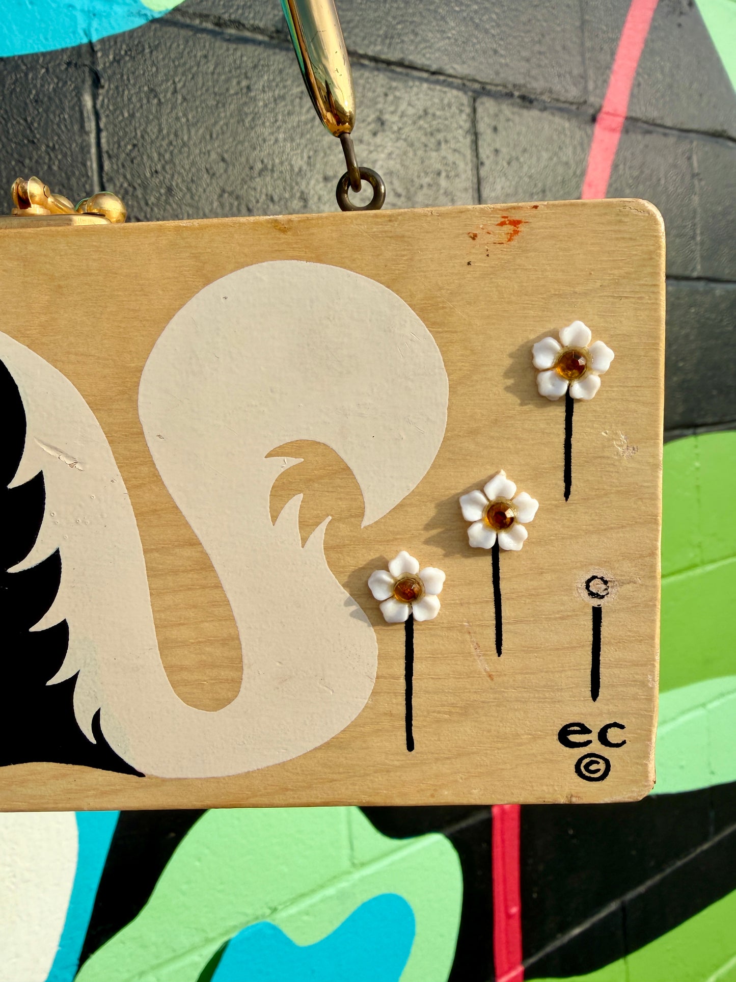 ~1968 Lt Wood Skunk Box Bag | Enid Collins