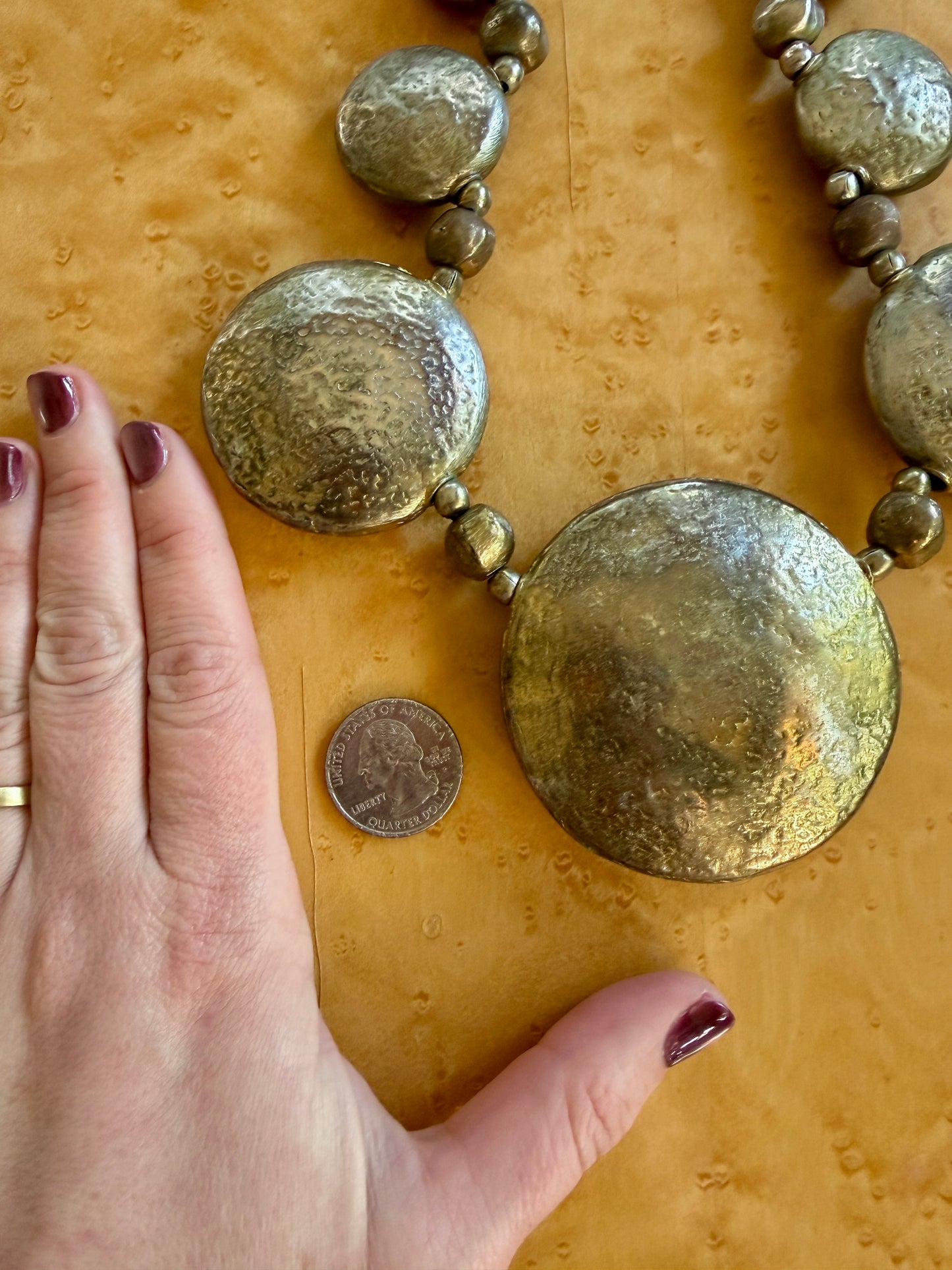 Vintage Silver Tone XL Disc Necklace