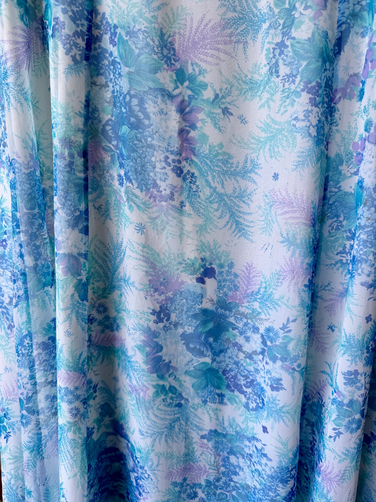 1970's Blue Fern Print Chiffon Dress