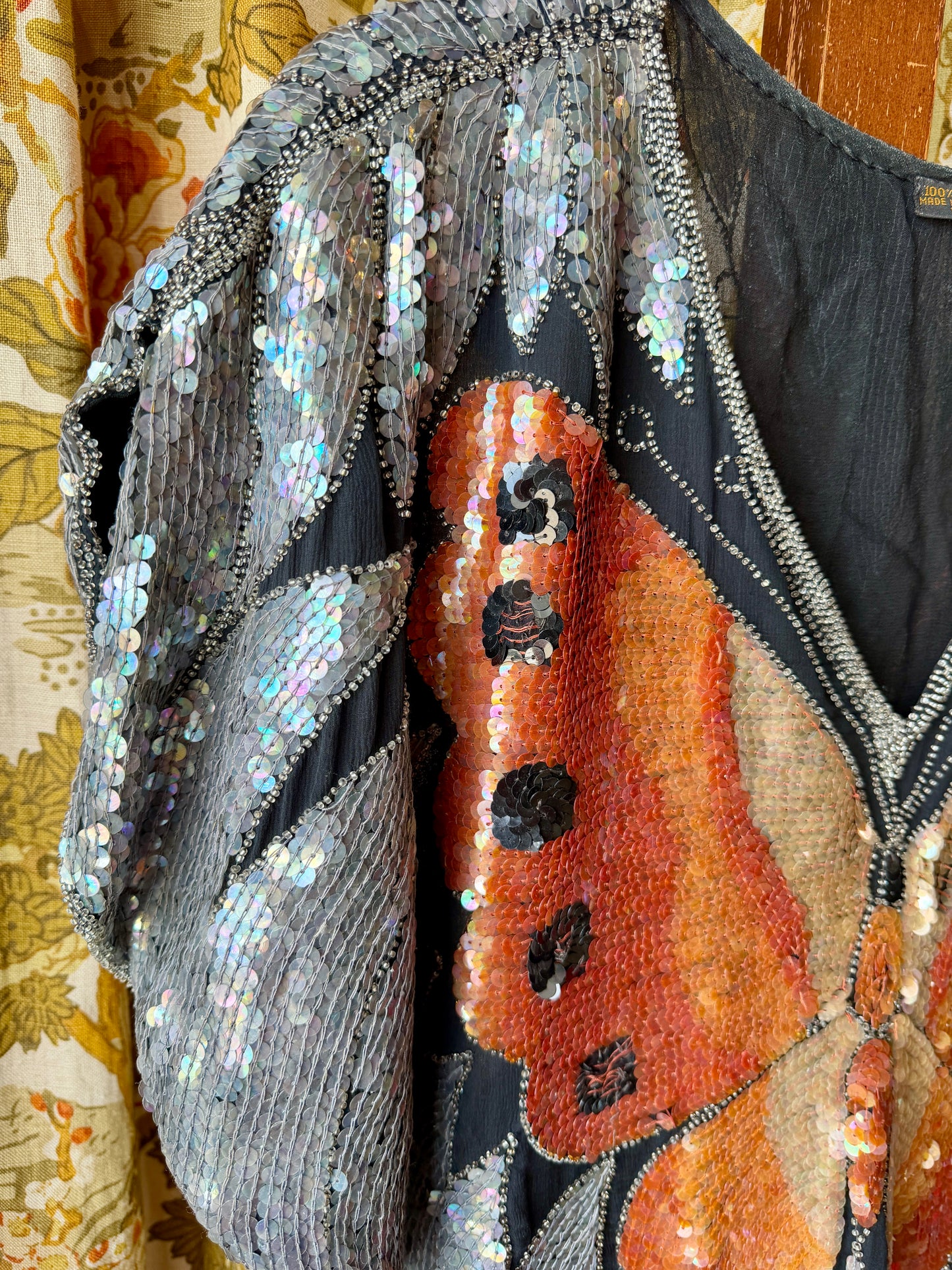 Vintage Sequin Silk Butterfly Blouse AS IS