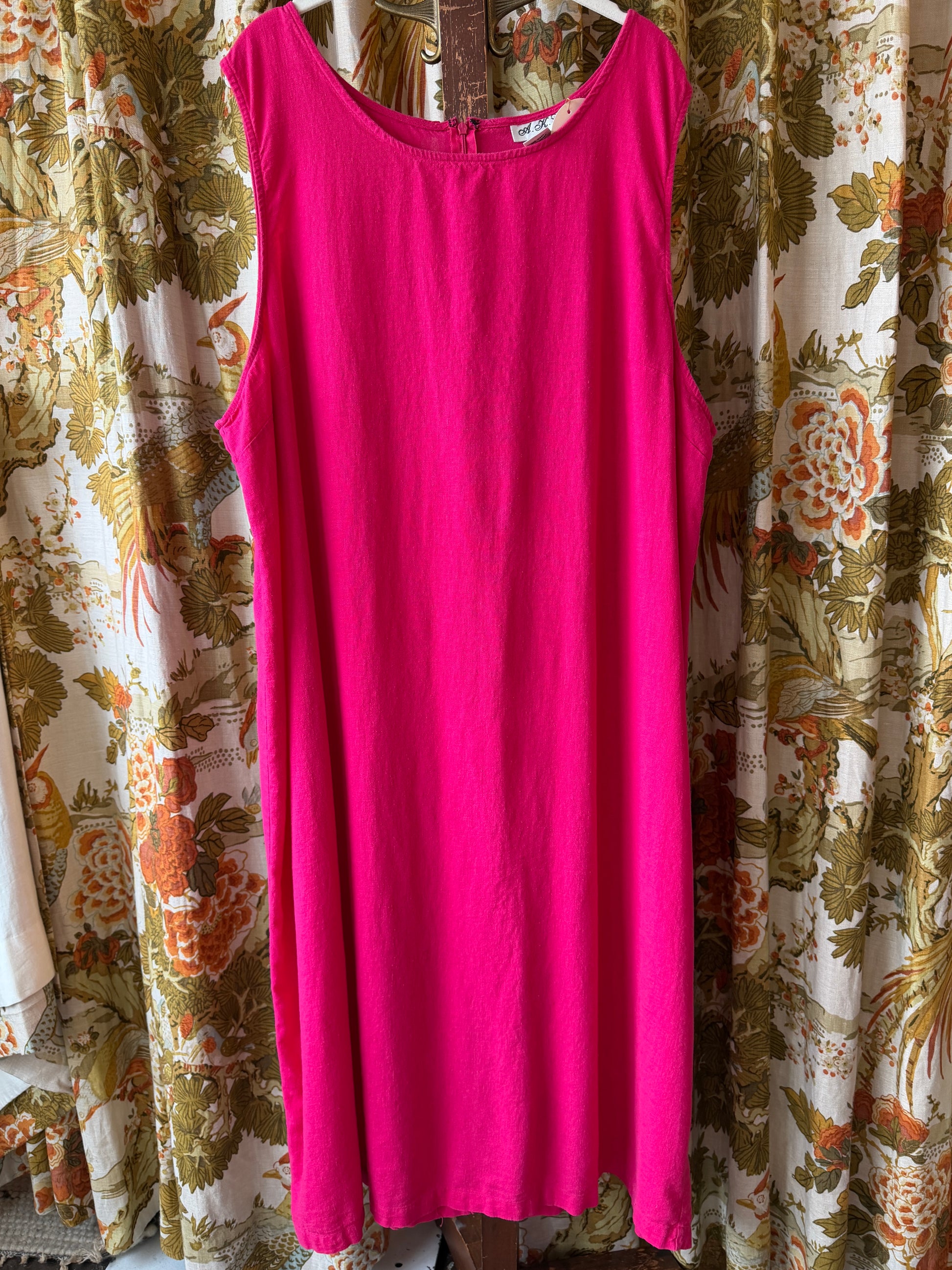 hot pink linen dress 1990's Hot Pink Linen Blend Shift Dress