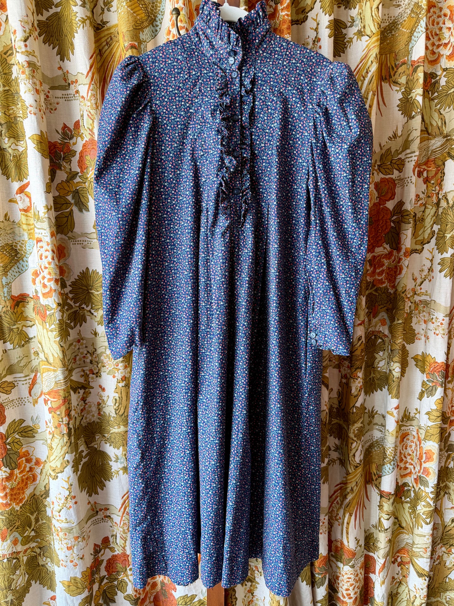 1970's does Victorian Strawberry Ruffle Neck Dress