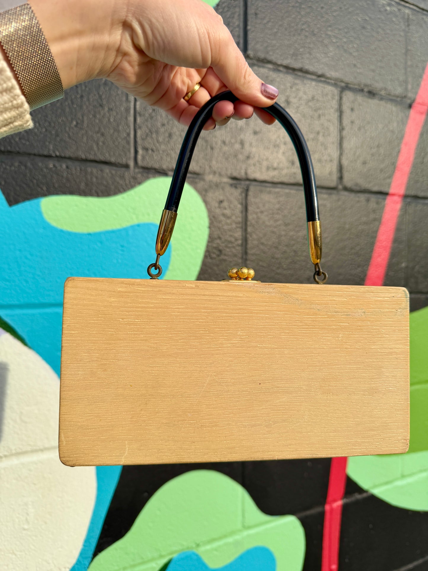 ~1968 Lt Wood Skunk Box Bag | Enid Collins
