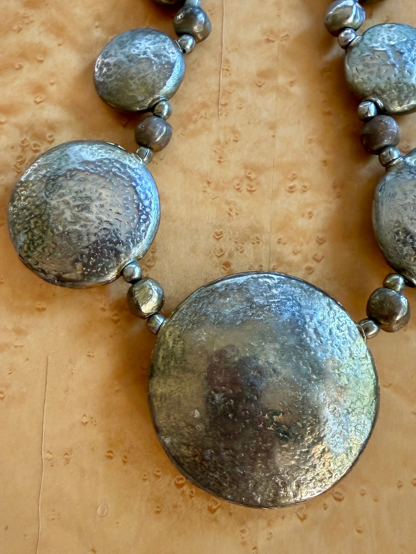 Vintage Silver Tone XL Disc Necklace