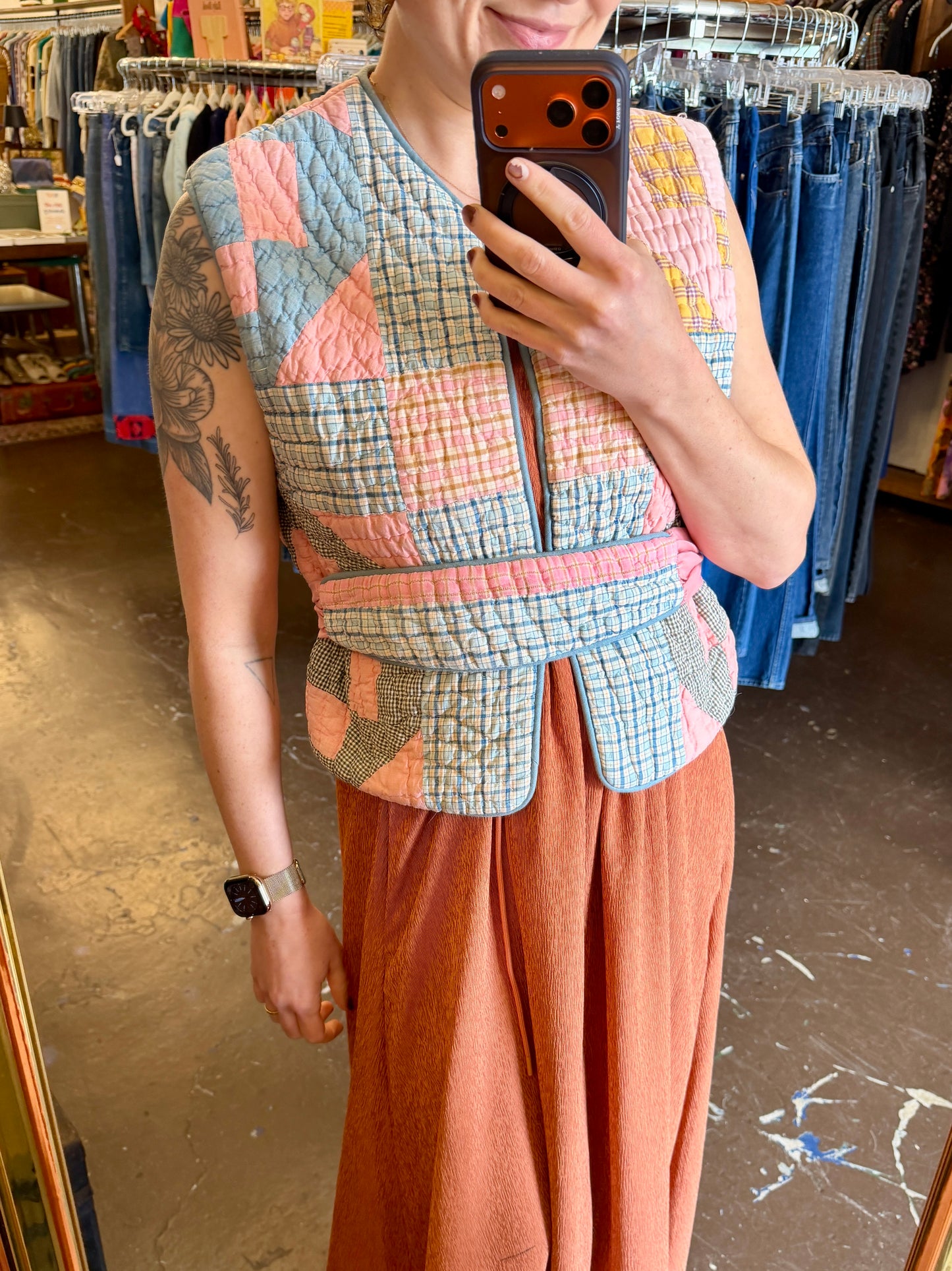 Vintage Handmade Quilt Vest with Belt