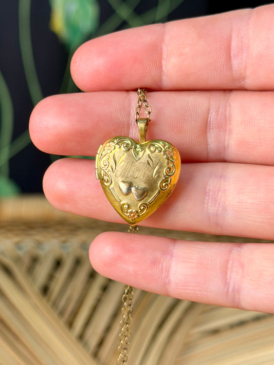 Vintage 14KT Gold Filled "Mom" Heart Locket Necklace