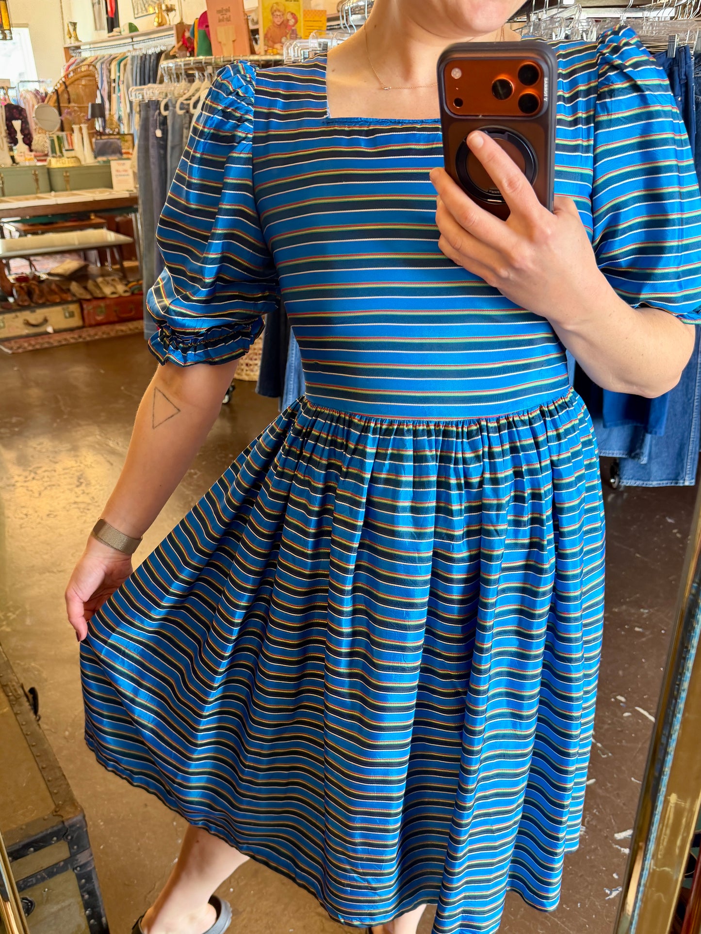 1980's Blue Striped Acetate Dress | Neiman Marcus