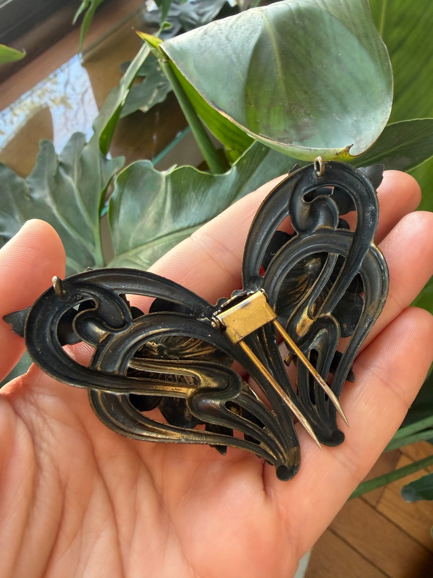 Antique Art Nouveau Coral Butterfly Sash Pin