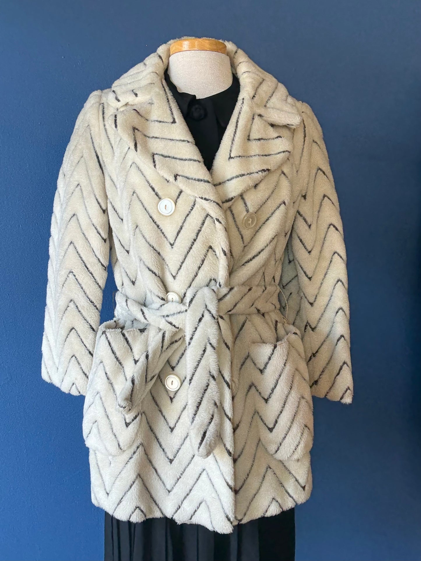 1970's Faux Fur Chevron Coat