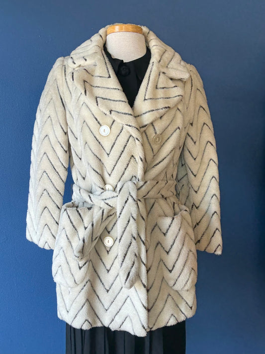 1970's Faux Fur Chevron Coat